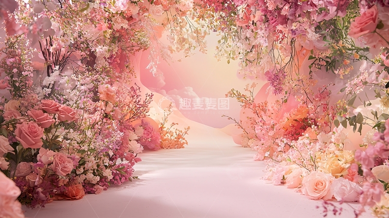 高清大图下载【趣麦麦图】粉色花朵拱门通道