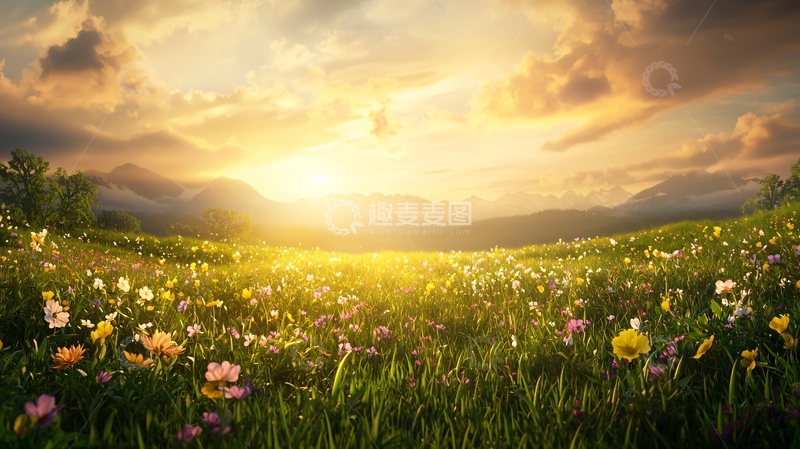 高清大图下载【趣麦麦图】阳光照耀下的花田