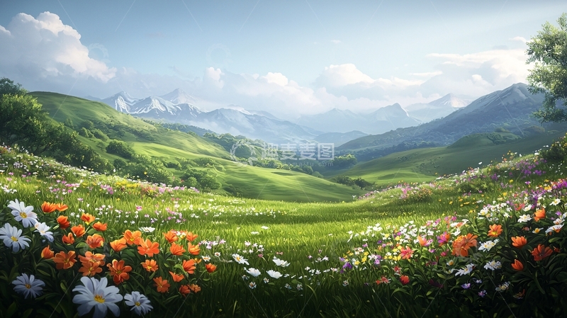 高清大图下载【趣麦麦图】绿色山谷花田