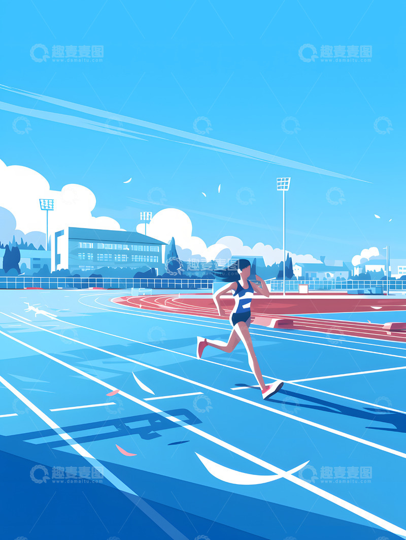 高清大图下载【趣麦麦图】操场上跑步的女生矢量插画
