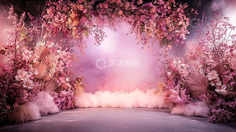 高清大图下载【趣麦麦图】粉色花卉拱门舞台背景
