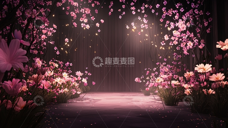 高清大图下载【趣麦麦图】粉色花朵盛开的小路