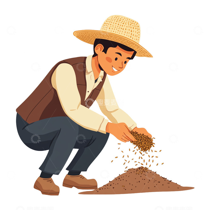 高清大图下载【趣麦麦图】手绘卡通农民播种免抠元素1