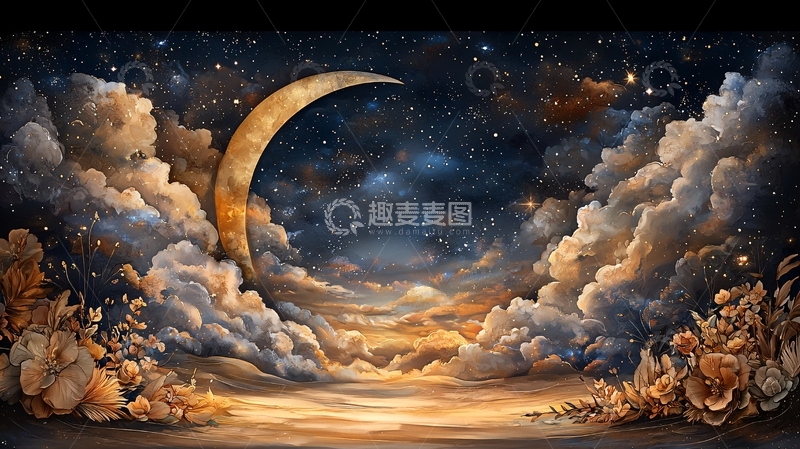 高清大图下载【趣麦麦图】梦幻星空月亮云朵