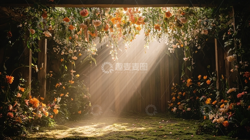 高清大图下载【趣麦麦图】花朵拱门光线洒落