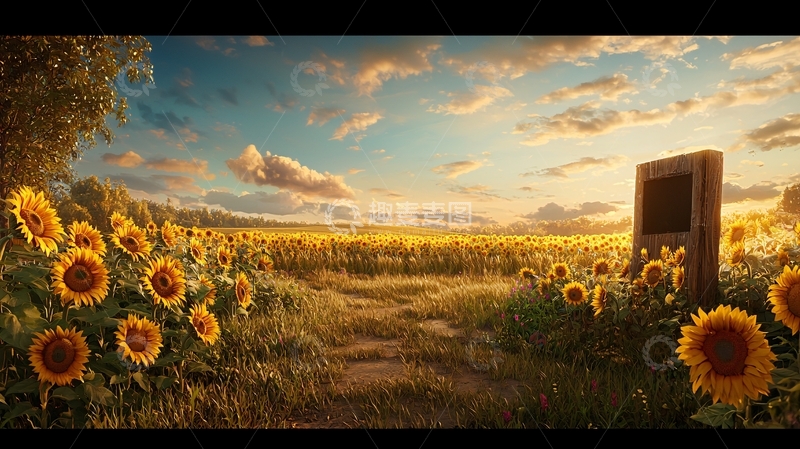 高清大图下载【趣麦麦图】阳光下向日葵田的景色