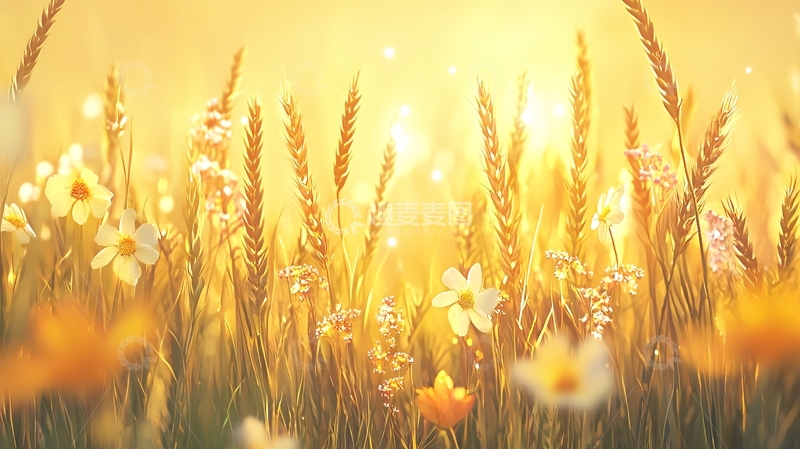 高清大图下载【趣麦麦图】金色阳光下的花田
