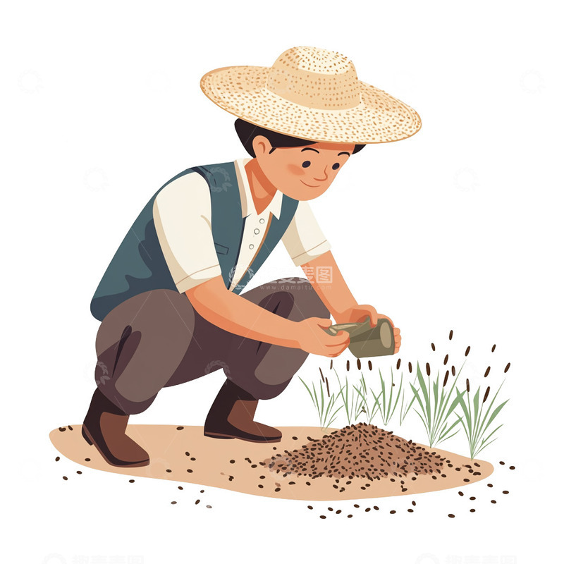 高清大图下载【趣麦麦图】手绘卡通农民播种免抠元素
