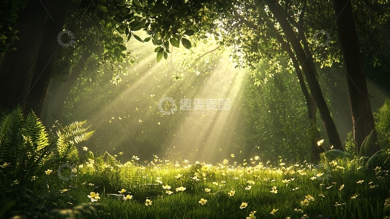高清大图下载【趣麦麦图】阳光穿过森林的唯美画面