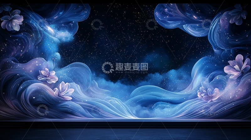 高清大图下载【趣麦麦图】蓝色星空下的流动云彩