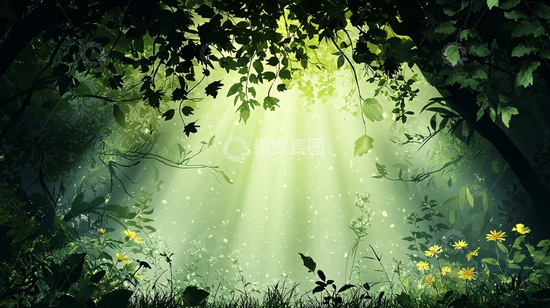 高清大图下载【趣麦麦图】光线穿过森林的唯美场景
