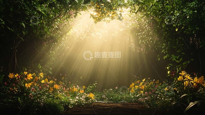 高清大图下载【趣麦麦图】阳光穿过树林的花丛