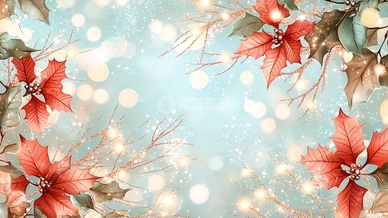 高清大图下载【趣麦麦图】红色花卉圣诞背景