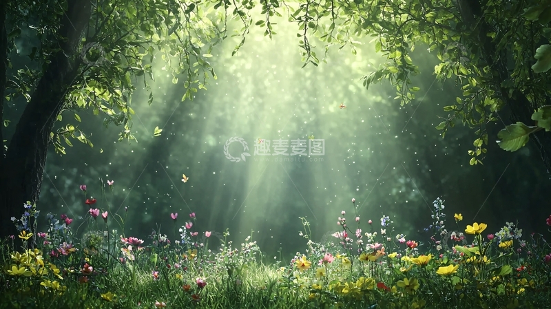 高清大图下载【趣麦麦图】阳光穿透森林的唯美画面