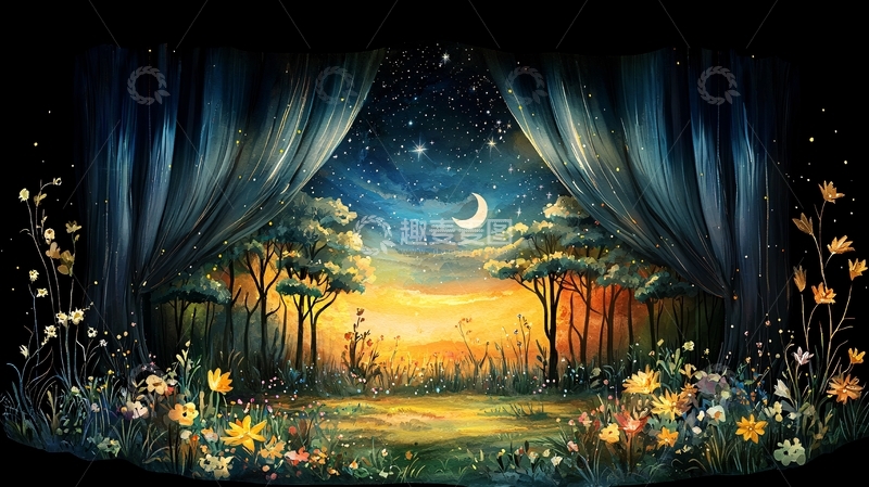 高清大图下载【趣麦麦图】梦幻森林夜晚星空背景