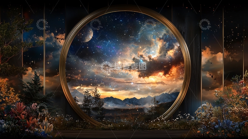 高清大图下载【趣麦麦图】圆形镜框里的星空