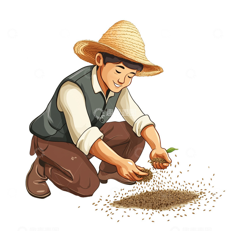 高清大图下载【趣麦麦图】手绘卡通农民播种免抠元素3