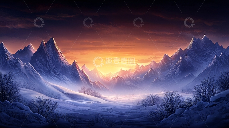 高清大图下载【趣麦麦图】雪山日出景色如画