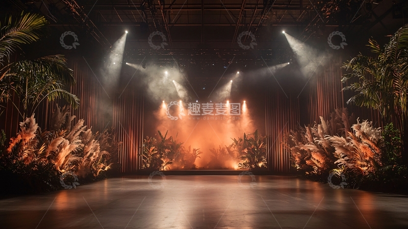 高清大图下载【趣麦麦图】舞台灯光热带植物表演