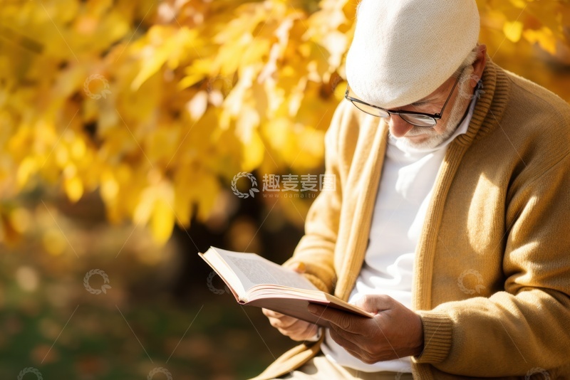 高清大图下载【趣麦麦图】公园里看书的老爷爷