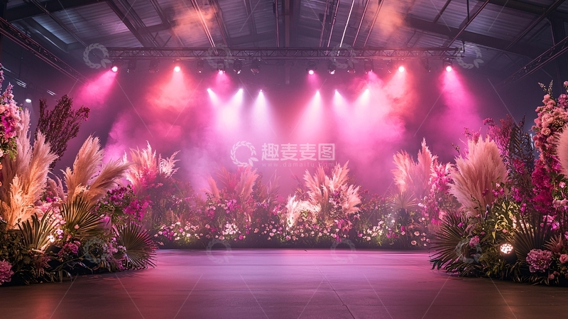 高清大图下载【趣麦麦图】粉色灯光下的鲜花舞台