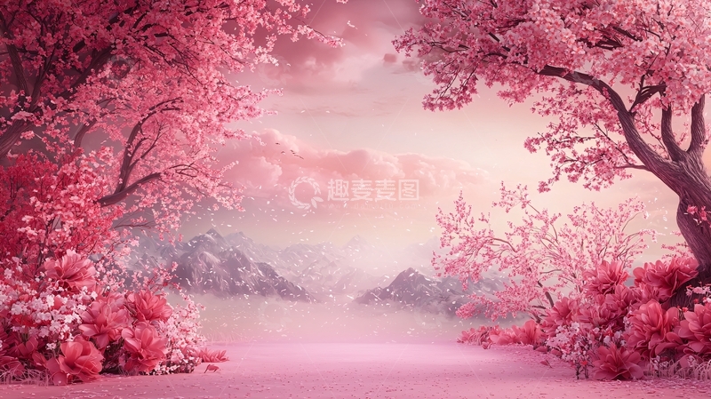 高清大图下载【趣麦麦图】粉色梦幻树林景色