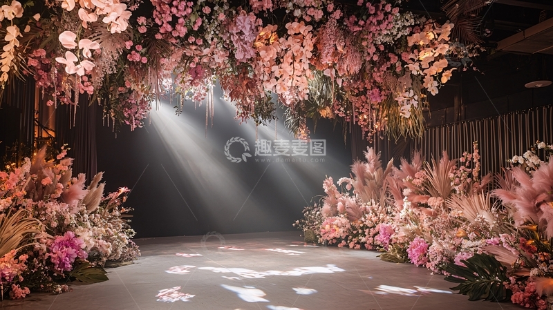 高清大图下载【趣麦麦图】粉色花卉拱门光束