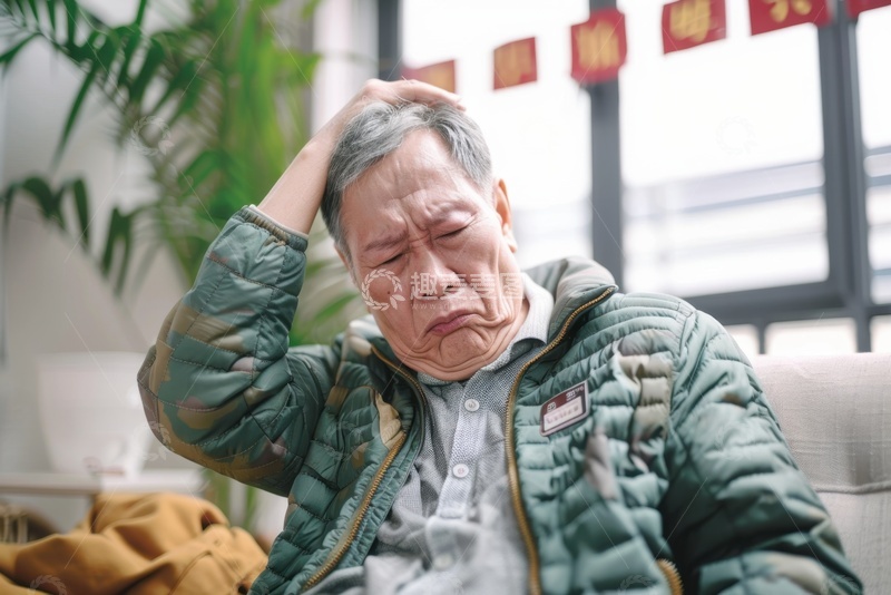 高清大图下载【趣麦麦图】坐在沙发上头疼的老人