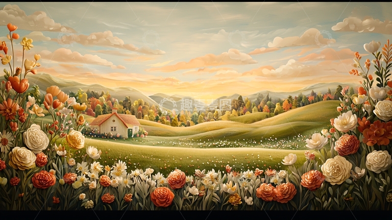 高清大图下载【趣麦麦图】鲜花盛开的田园风景