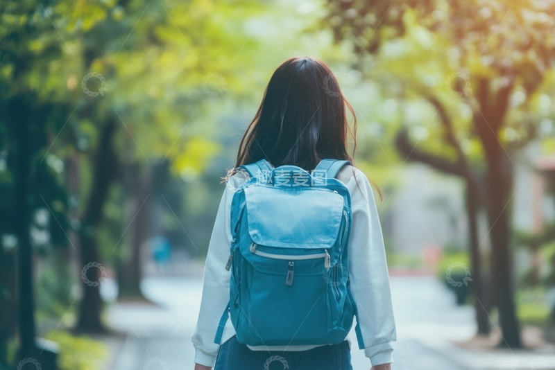 高清大图下载【趣麦麦图】校园里背着书包的女孩