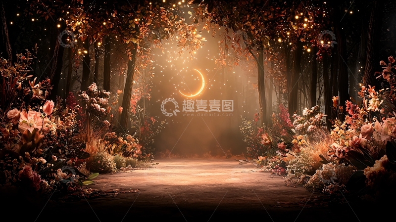 高清大图下载【趣麦麦图】神秘花园小路夜景