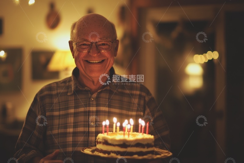 高清大图下载【趣麦麦图】端着蛋糕的老爷爷