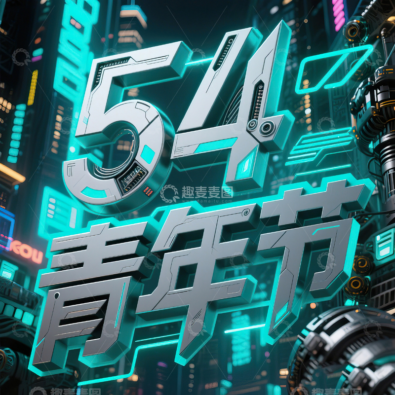 高清大图下载【趣麦麦图】54青年节科技机械感艺术字设计48