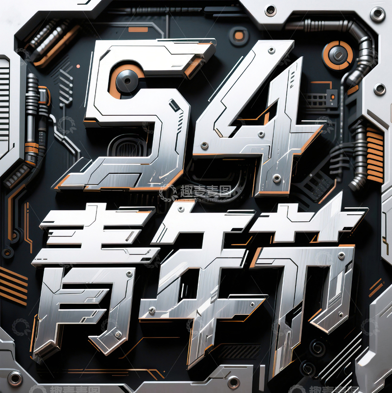 高清大图下载【趣麦麦图】54青年节科技机械感艺术字设计6