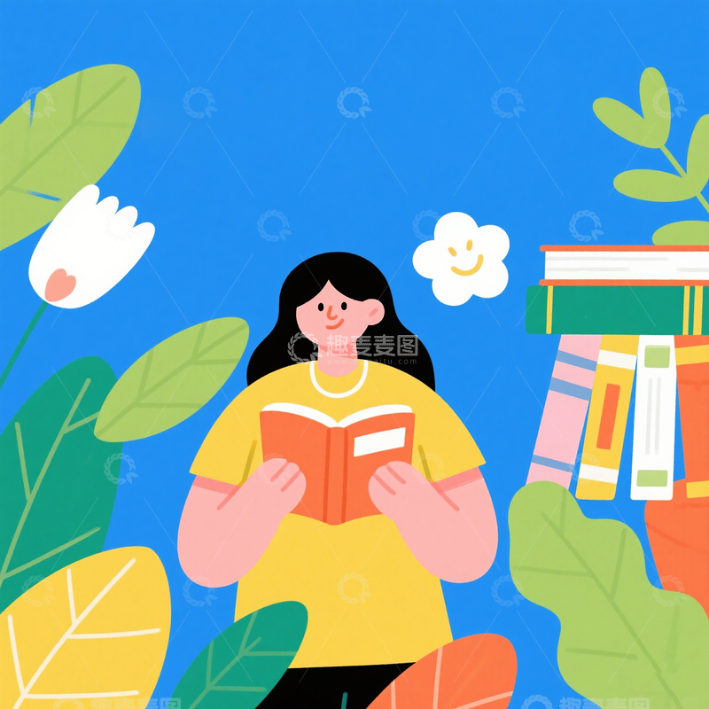 高清大图下载【趣麦麦图】世界读书日扁平风插画素材