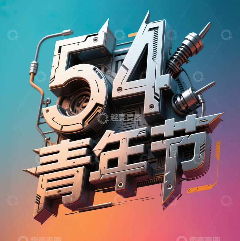 高清大图下载【趣麦麦图】54青年节科技机械感艺术字设计42