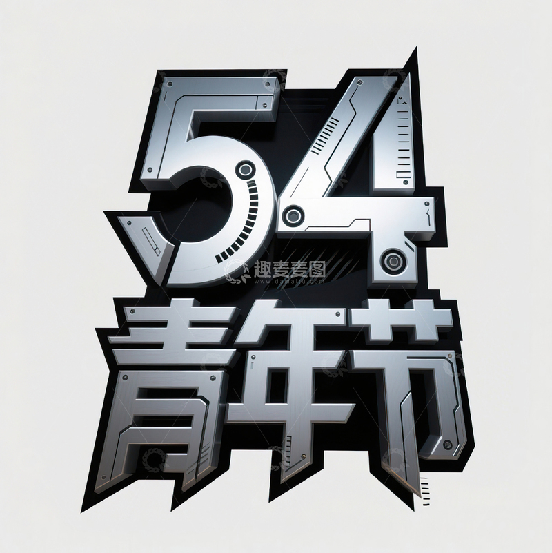高清大图下载【趣麦麦图】54青年节科技机械感艺术字设计37