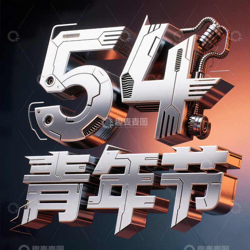 高清大图下载【趣麦麦图】54青年节科技机械感艺术字设计25