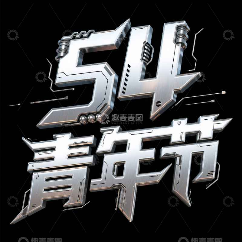 高清大图下载【趣麦麦图】54青年节科技机械感艺术字设计22