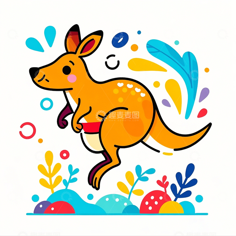 高清大图下载【趣麦麦图】Q版卡通手绘简笔画袋鼠1