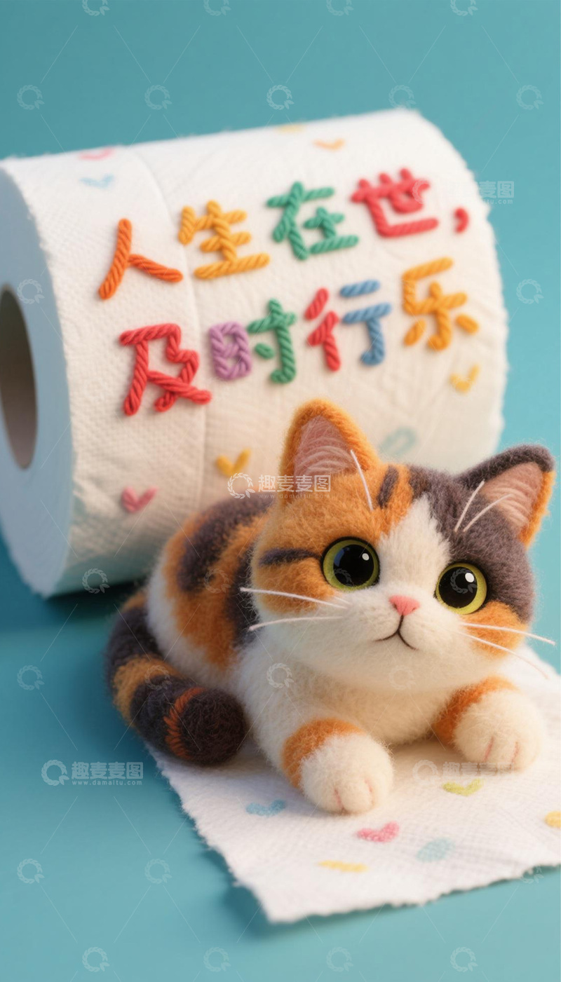 高清大图下载【趣麦麦图】猫咪羊毛毡画1