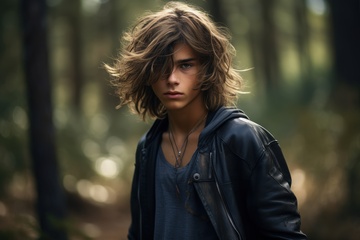 树林里的一位长发少年