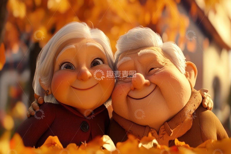 高清大图下载【趣麦麦图】卡通简约相爱的老年夫妻