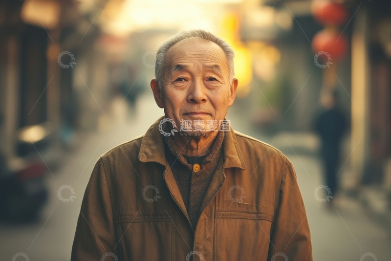 高清大图下载【趣麦麦图】户外逛街的一位老人