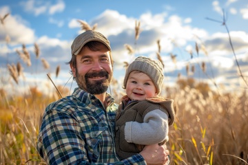 父亲抱着小孩在户外