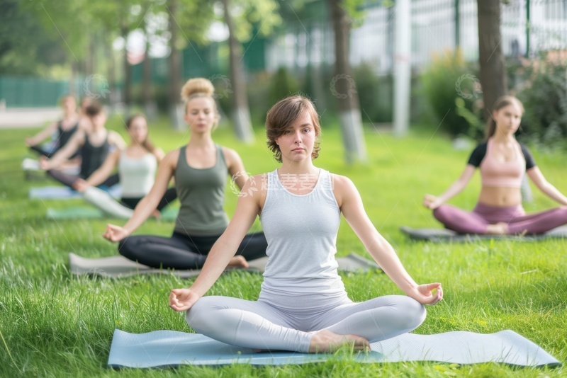 高清大图下载【趣麦麦图】户外练习瑜伽的一群女士