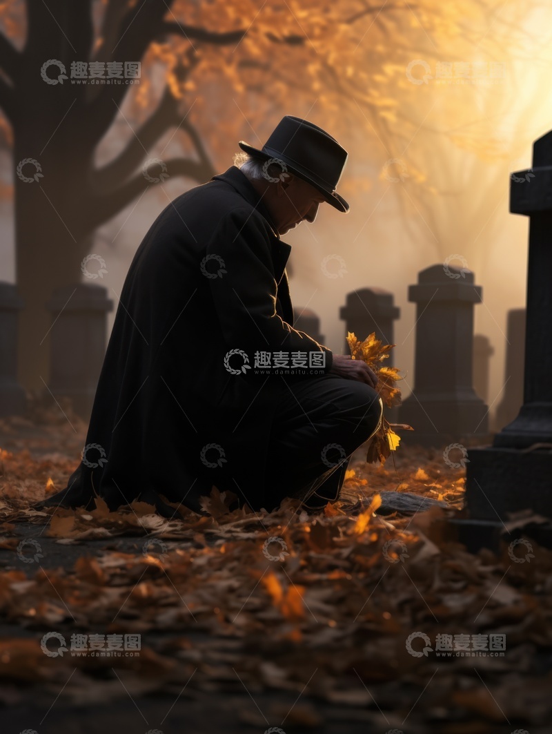 高清大图下载【趣麦麦图】在墓地里哀悼的老人