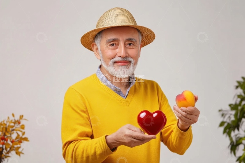 高清大图下载【趣麦麦图】拿着桃心的老年人
