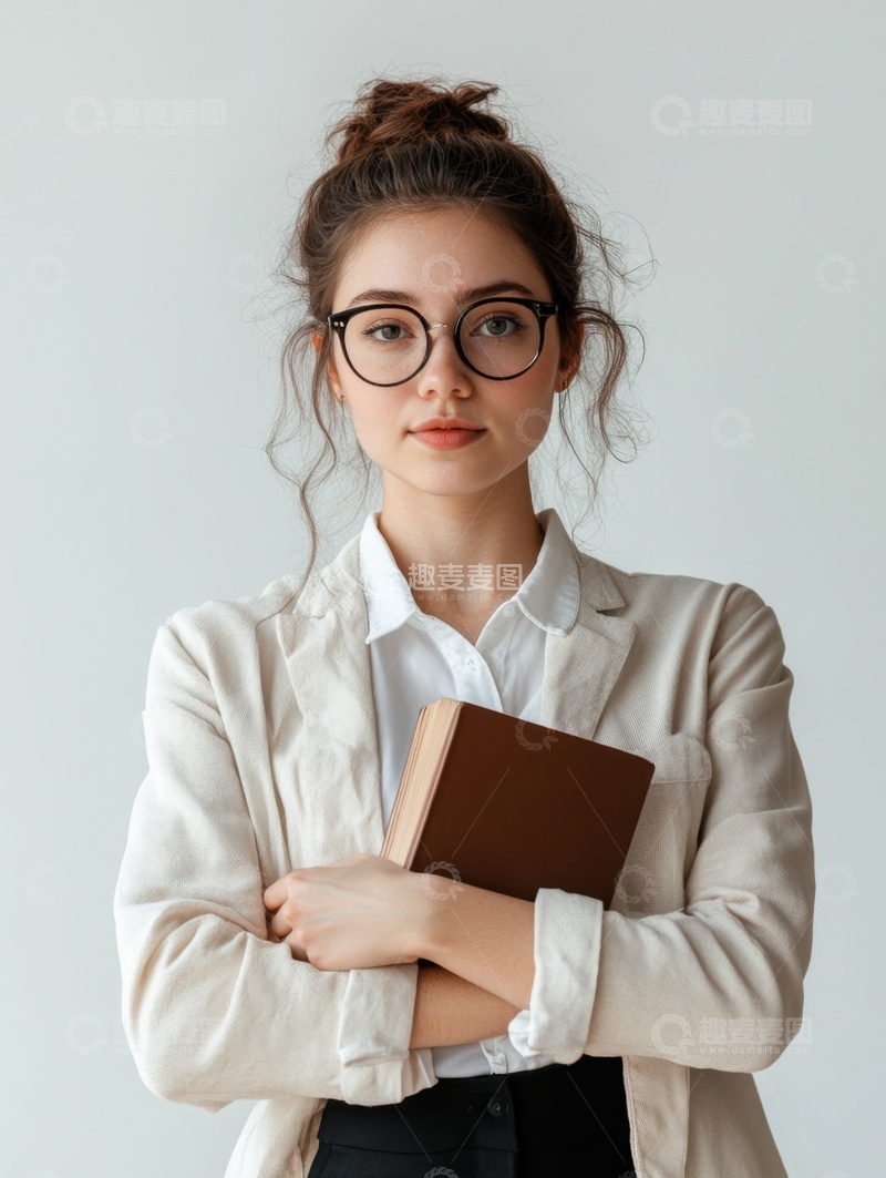 高清大图下载【趣麦麦图】抱着书本的女老师