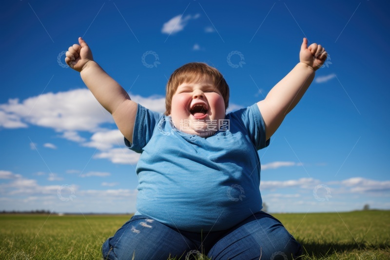 高清大图下载【趣麦麦图】户外伸展的小胖孩